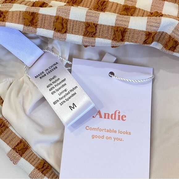 Andie Sparrow Brown Gingham Mandalay Shoulder Tie Bikini Top Sz M NWT - Picture 9 of 12